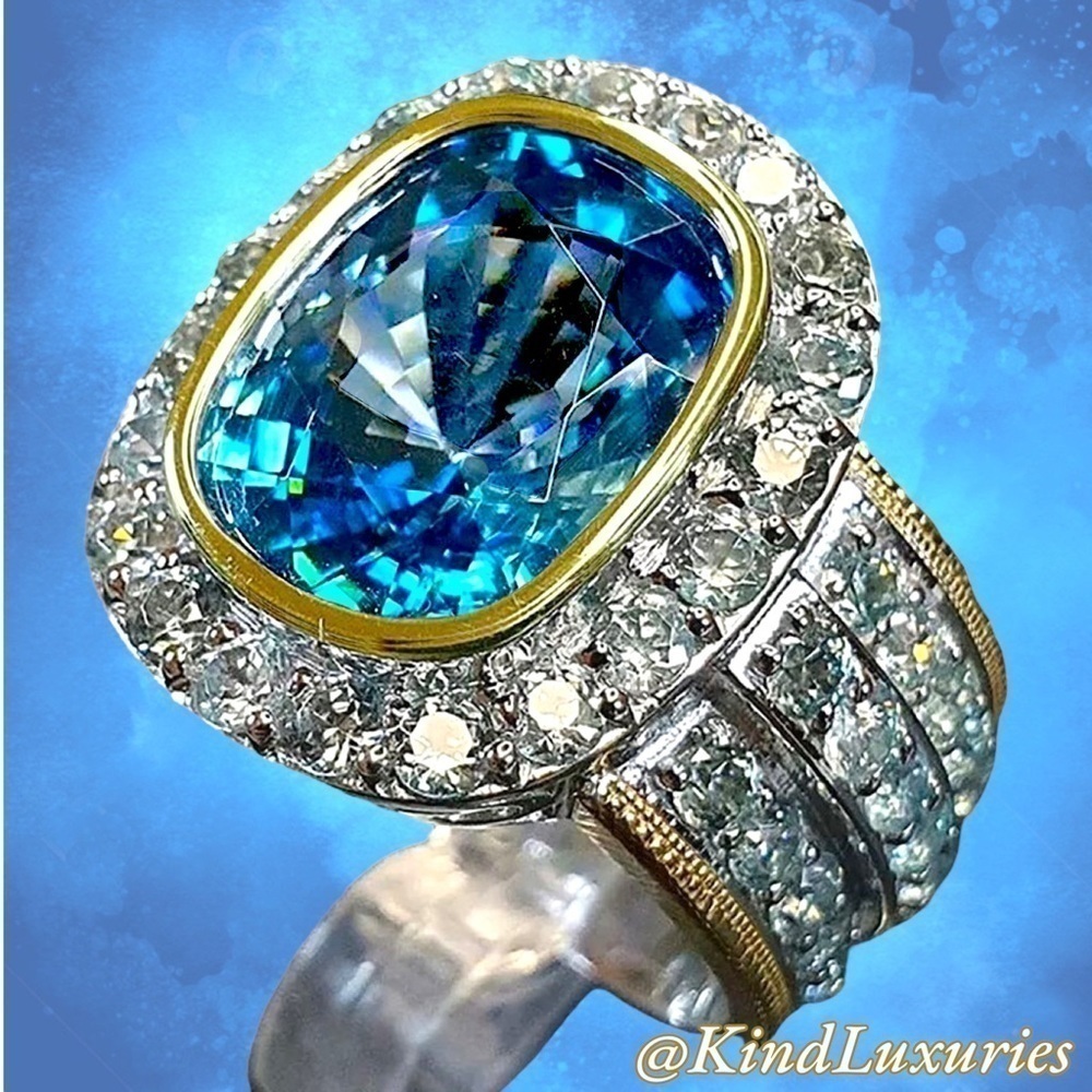 💎147💎 Handmade "Noble Vintage“ Radiant‎ Cut Aquamarine Three Layer Ring